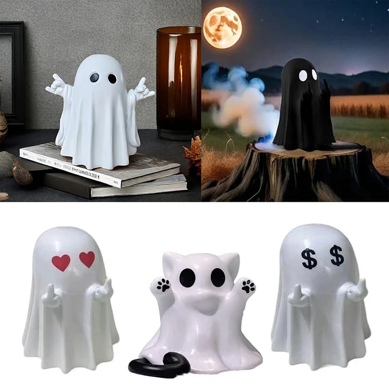 Décor de table fantôme d'Halloween ; Jolie statuette en résine pour intérieur et porche