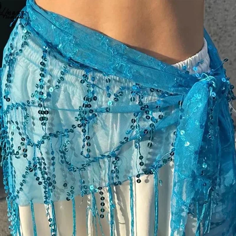 Écharpe de hanche à paillettes pour femmes, chaîne de taille à pampilles or argent pour le ventre, Jazz, danse de rue, pratique sur scène, accessoire polyvalent