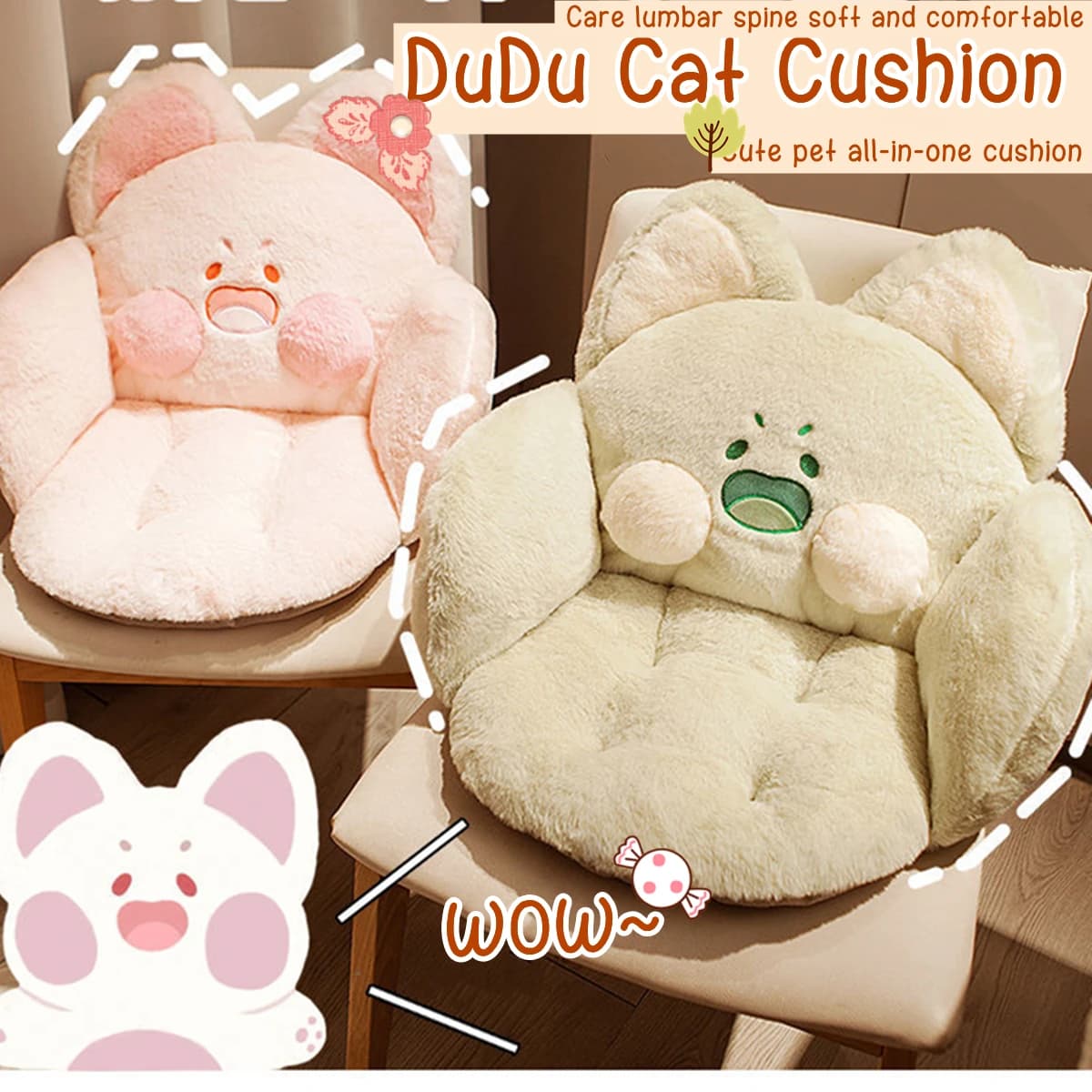 Coussin de siège mignon avec dossier, décoration de maison Kawaii pour chambre à coucher de bureau, canapé paresseux DUDUCat, confortable et doux, Style Animal de dessin animé