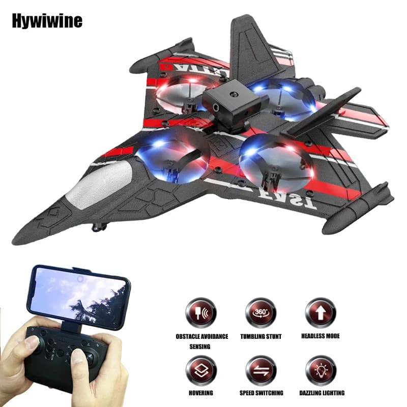 Avion RC avec caméra, hélicoptère télécommandé, pour éviter les obstacles, avion de chasse 2.4G en mousse EPP, jouets de noël pour enfants