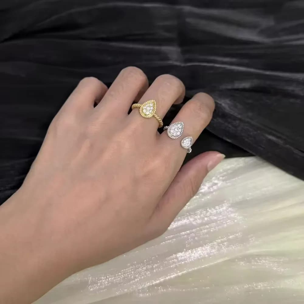 Bague ouverte en or 18 carats plaqué or avec diamant en forme de goutte d'eau, accessoire de mode élégant pour un cadeau raffiné