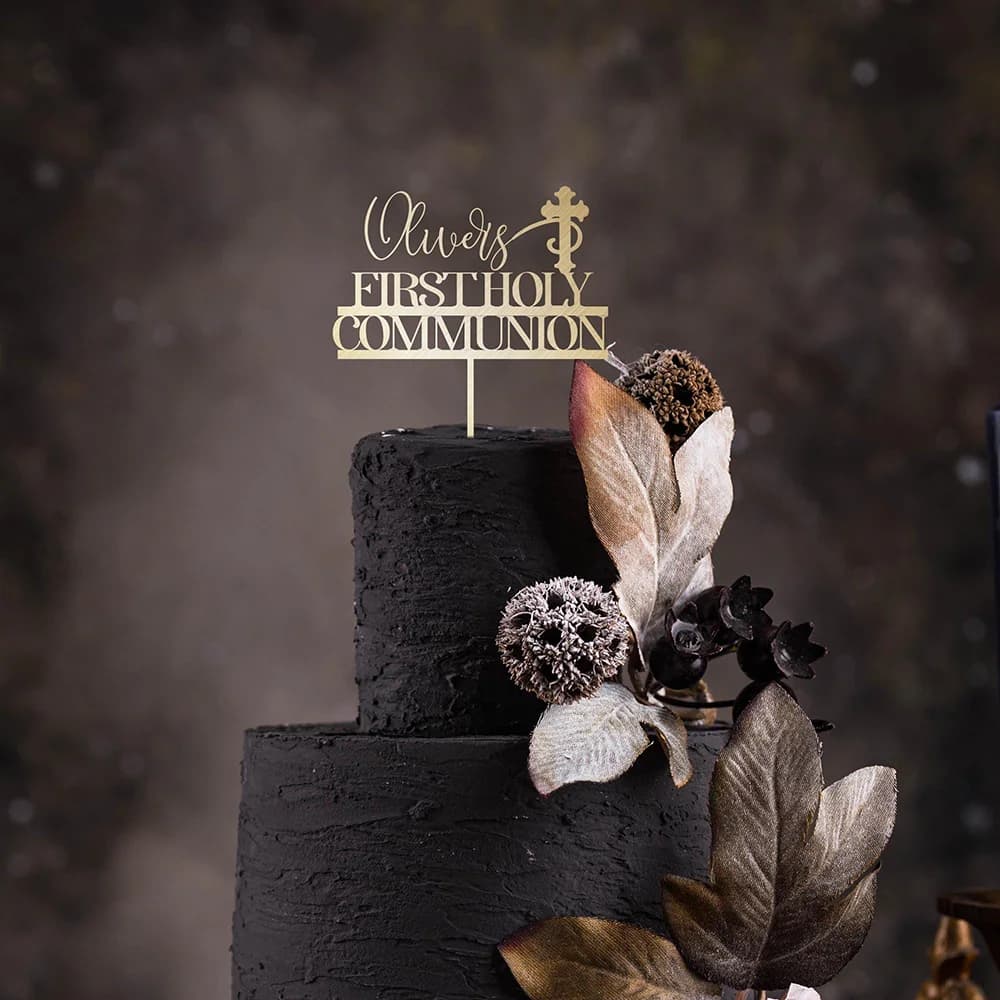 Décoration de gâteau personnalisée pour la première communion avec nom - Décoration de gâteau pour baptême et baptême pour garçon ou fille, croix Dieu bénisse