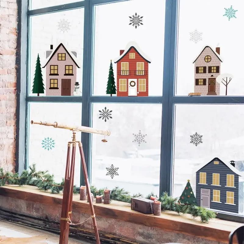 Autocollants de Noël pour fenêtres, amovibles, auto-adhésifs, double face, flocons de neige, sapin de Noël, décorations murales pour la maison