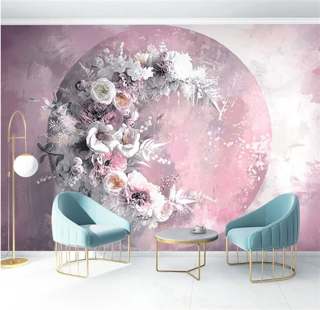 Papier peint mural floral tendance pour salon, fond TV, décoration de chambre et fleuriste