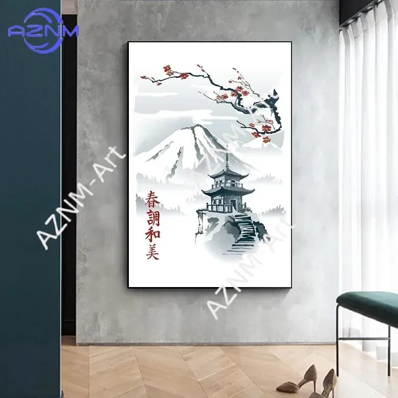 Affiches de paysage naturel japonais, montagnes, bambou, culture japonaise, peinture sur toile, décoration murale pour salon, décoration de la maison