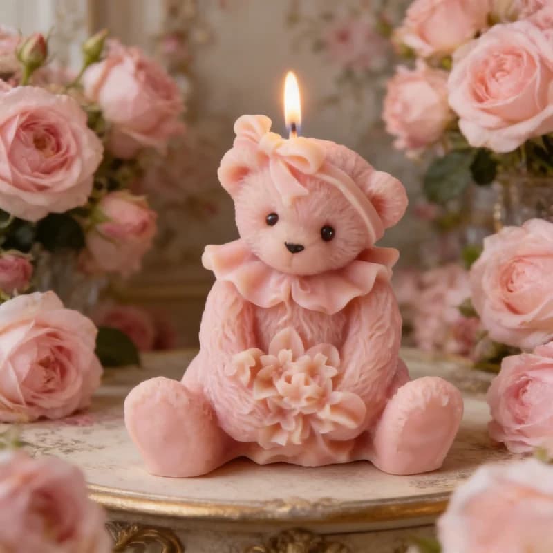 Moule à bougie ours en peluche DIY, moule en plâtre ours rose, moule ours avec nœud, outil de fabrication de savon et de résine animaux