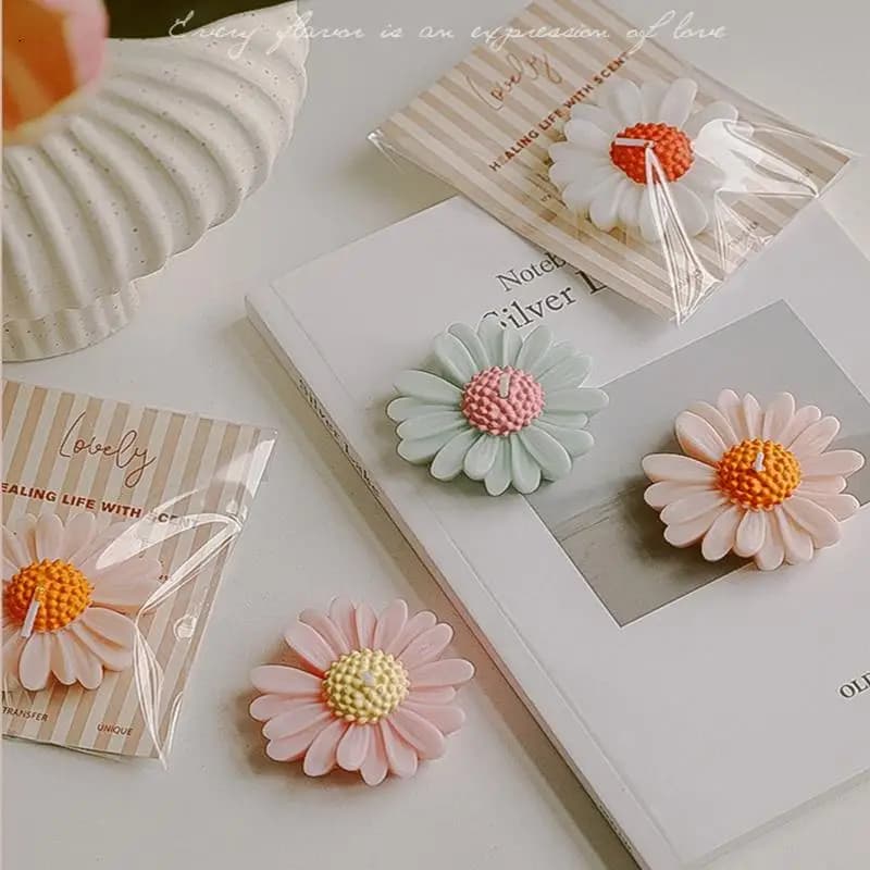 Bougie Daisy faite à la main, bougie parfumée, aromathérapie, bougie en cire de soja, bougies de mariage, d'anniversaire, décoration de fête, accessoires photo
