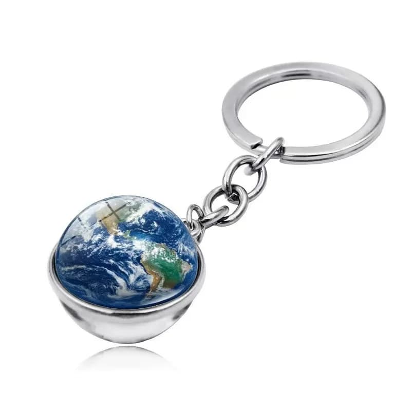 Cristal lumineux soleil neuf planètes Jupiter voie lactée galaxie porte-clés pendentif rond Double face terre