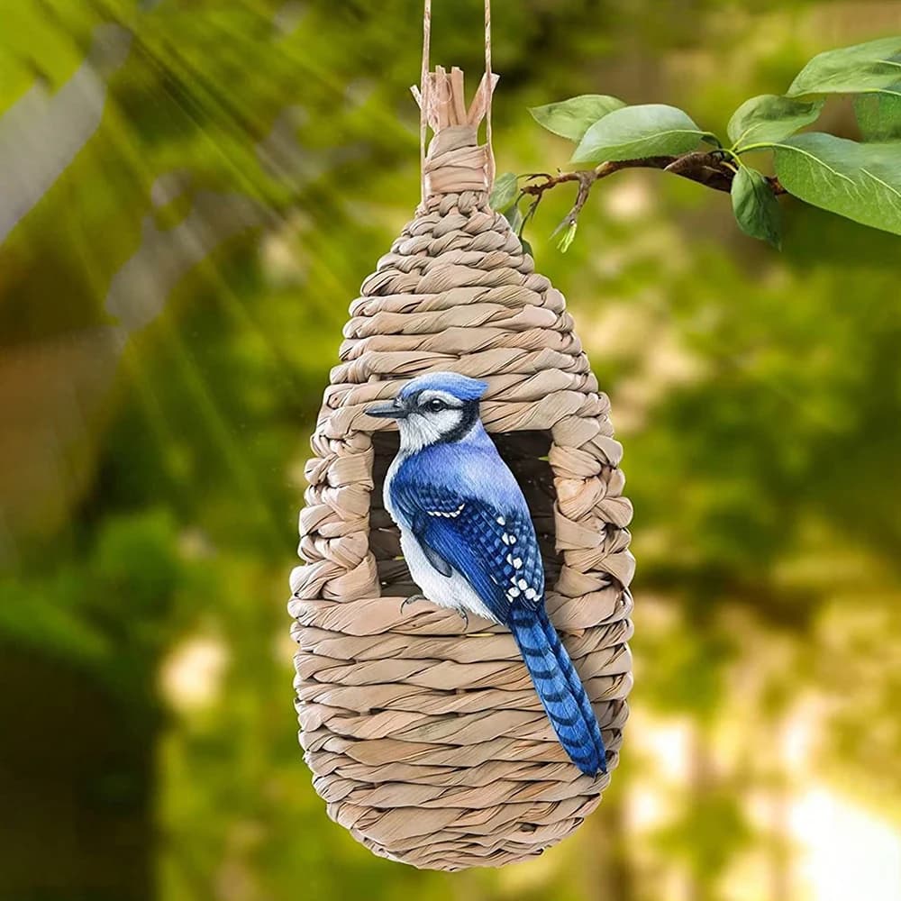 Nichoir décoratif d'extérieur tressé à la main, abri créatif suspendu pour perroquet, nid d'oiseau avec design tressé, décoration de jardin