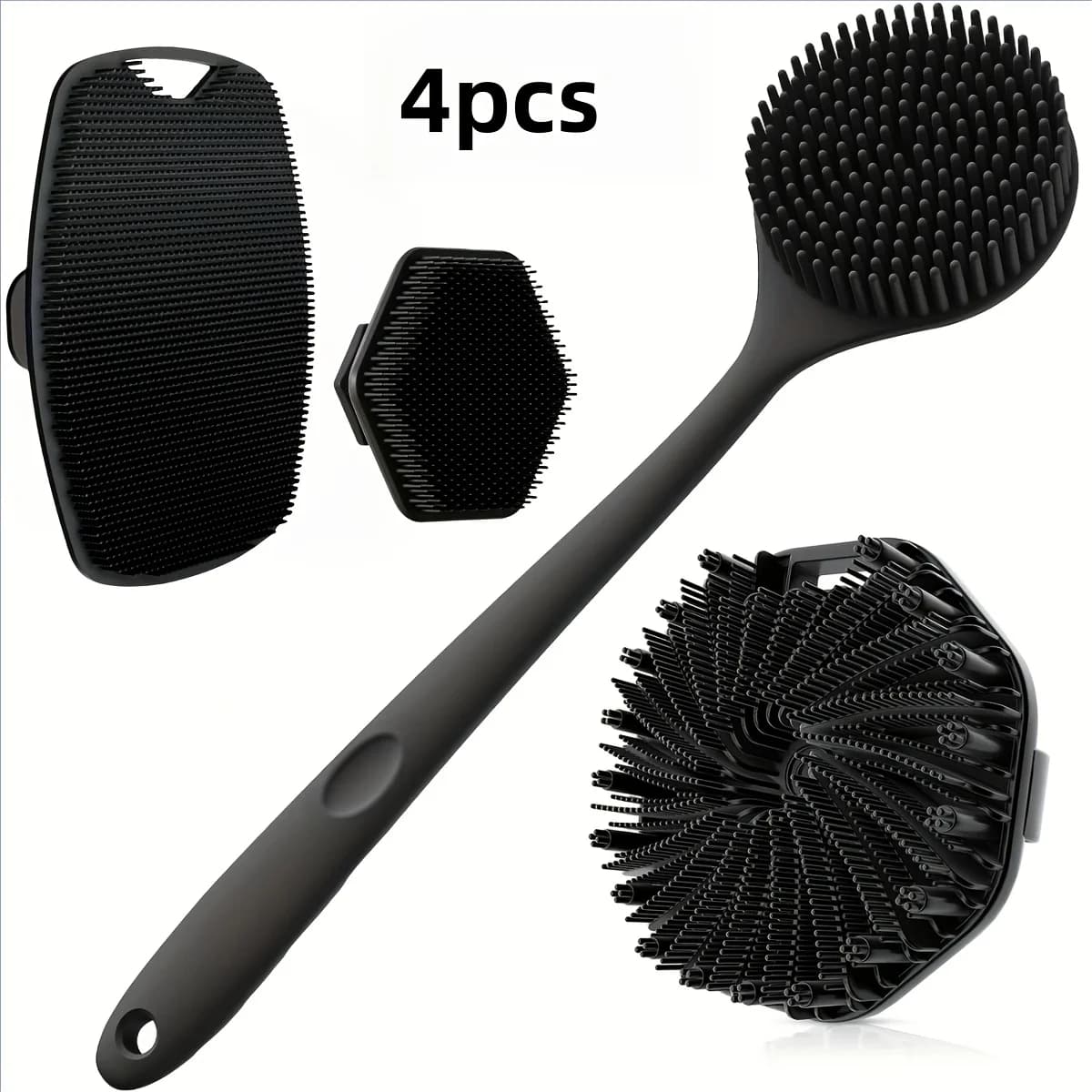 Ensemble de brosses de bain 1-4 pièces Brosse de bain en silicone souple avec poignée antidérapante, facile à nettoyer et à rincer, parfaite pour une utilisation dans la baignoire