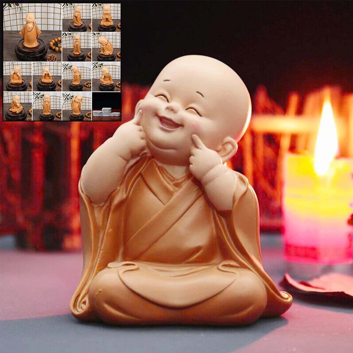 Mini petite Statue de moine en résine, Figurine de moine de bouddha mignon, décoration de maison, salon, ornement de bureau, cadeau pour enfants