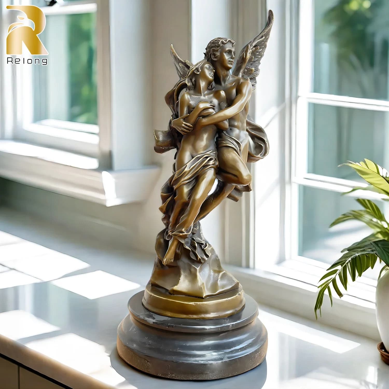 Statue et Sculpture en Bronze de Chi id et Psyché, Myenson Grec, Considérant le Bronze, Artisanat Célèbre pour la Décoration Intérieure, Cadeaux, 35cm