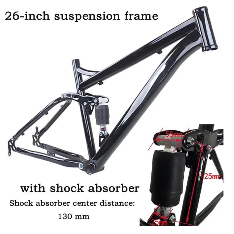 Cadre de VTT à suspension intégrale 26 pouces en acier haute teneur en carbone, tube de selle 17 pouces, tube de direction 44 mm, boîtier de pédalier 68 mm, espacement arrière 135 mm, amortisseur incl
