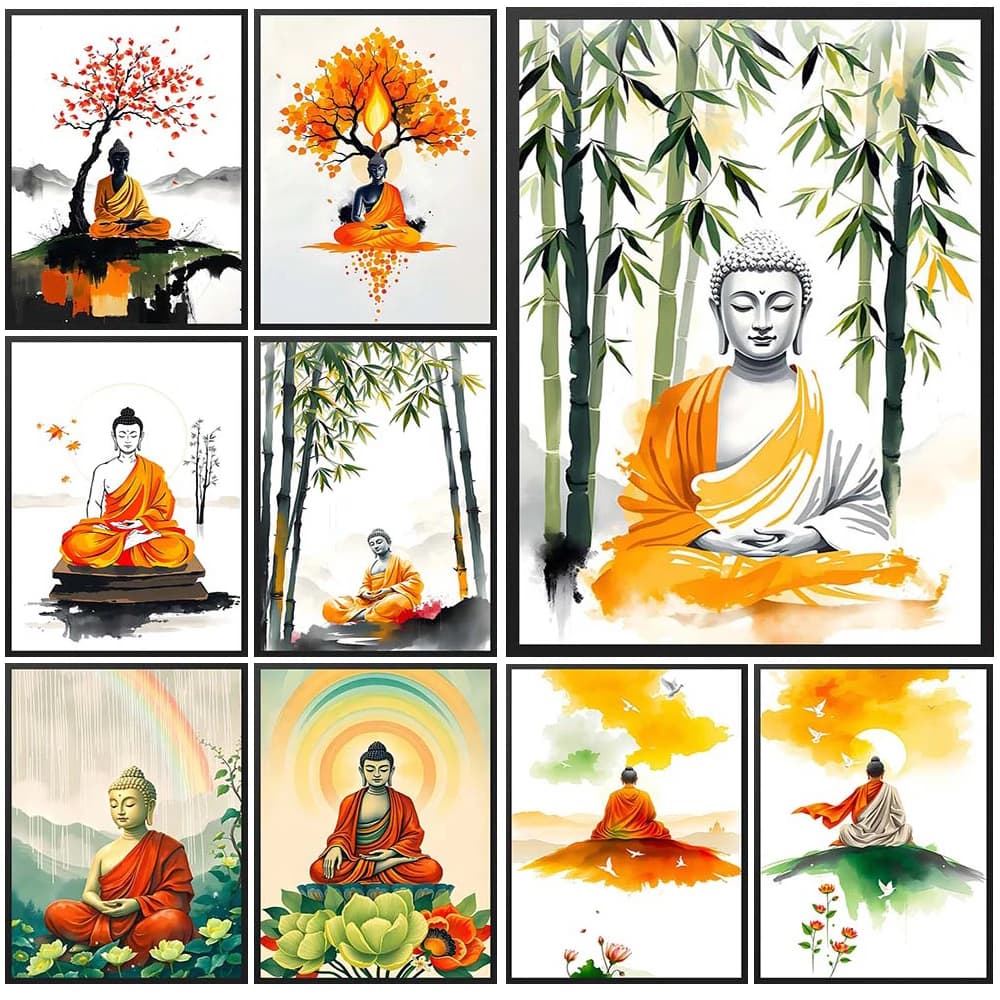 Statue de bouddha bouddhiste, affiche de Religion de méditation assise, images murales pour décor d'église, peinture sur toile d'art mural sans cadre