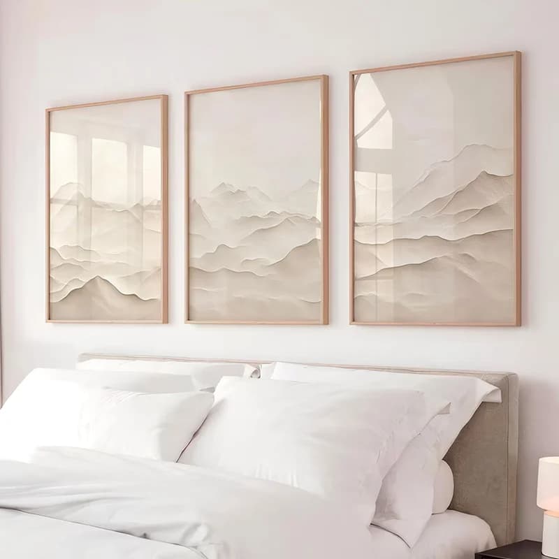 Lot de 3 tableaux muraux Japandi, affiches minimalistes de paysages de montagnes japonaises neutres, peintures sur toile pour la décoration de chambre