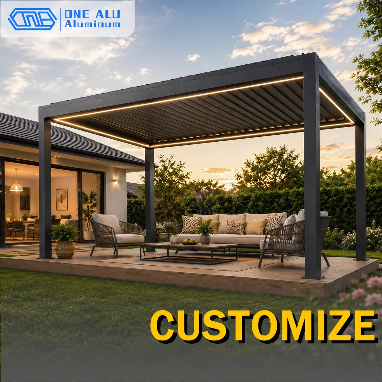 Pergola murale en aluminium à lames orientables, toit motorisé, gazebo de jardin, pavillon extérieur résistant aux intempéries, parasol de patio, personnalisable