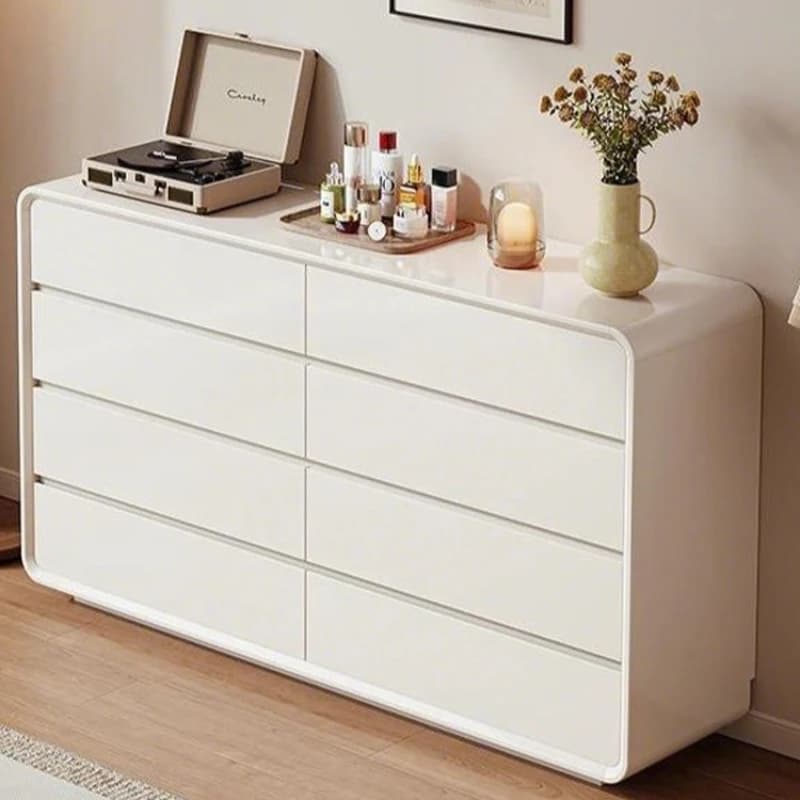 Armoire de Rangement Minimaliste de Luxe pour Bureau, Blanche, avec Tiroirs et Poignées Discrètes, Accessoires Maison