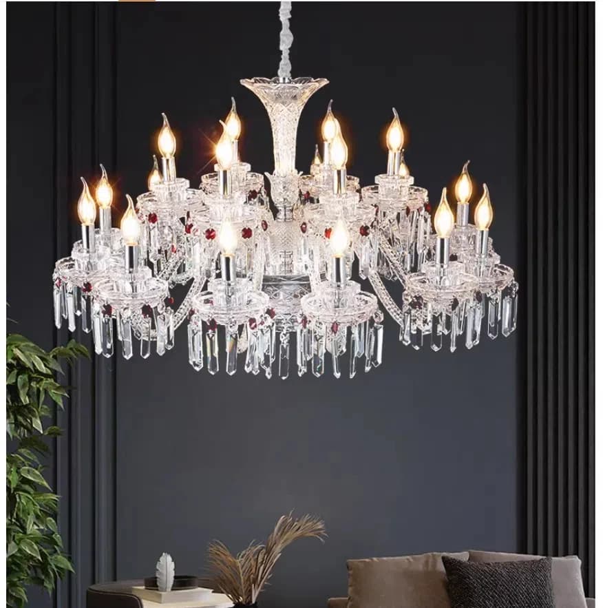 Lustre en Cristal clair moderne rouge/noir/bleu déco K9 grand 6/8/10/15/18 bras salon Lustres De Cristal luminaire