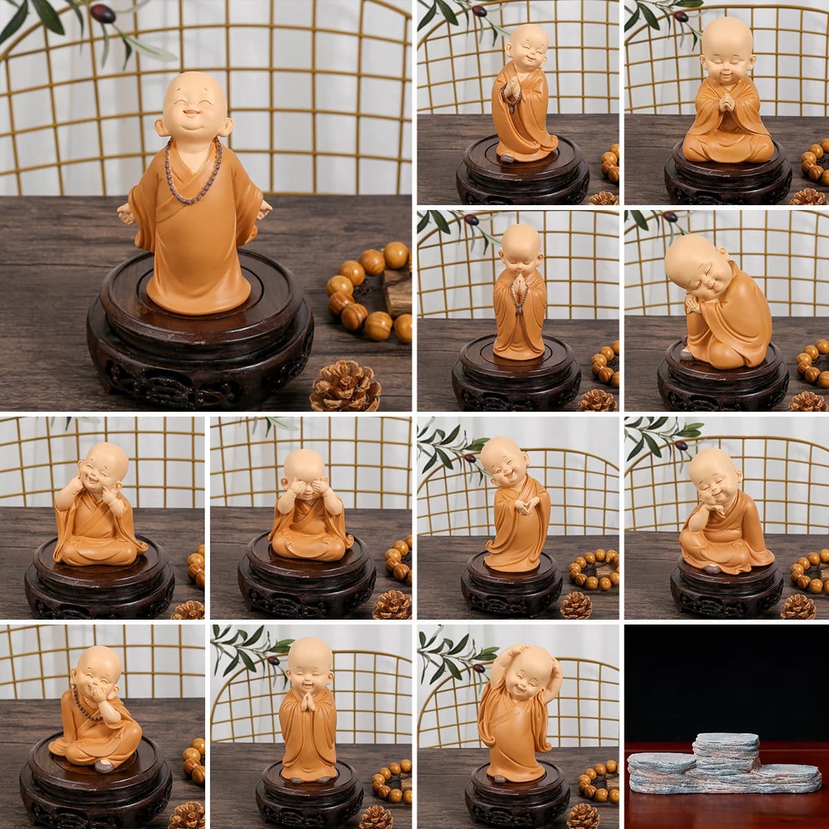 Mini petite Statue de moine en résine, Figurine de moine de bouddha mignon, décoration de maison, salon, ornement de bureau, cadeau pour enfants