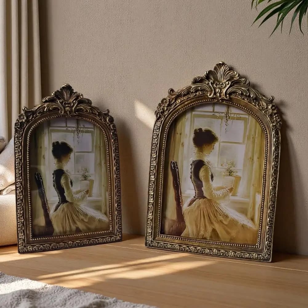 Cadre photo vintage, cadre photo rétro en forme d'arche pour table ou montage mural, support d'affichage de photos en résine embossée pour la décoration de la maison