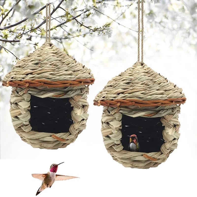 Nid d'oiseau décoratif tressé à la main pour l'extérieur, abri pour oiseaux, cage suspendue pour perroquet, nid créatif fait main pour oiseaux