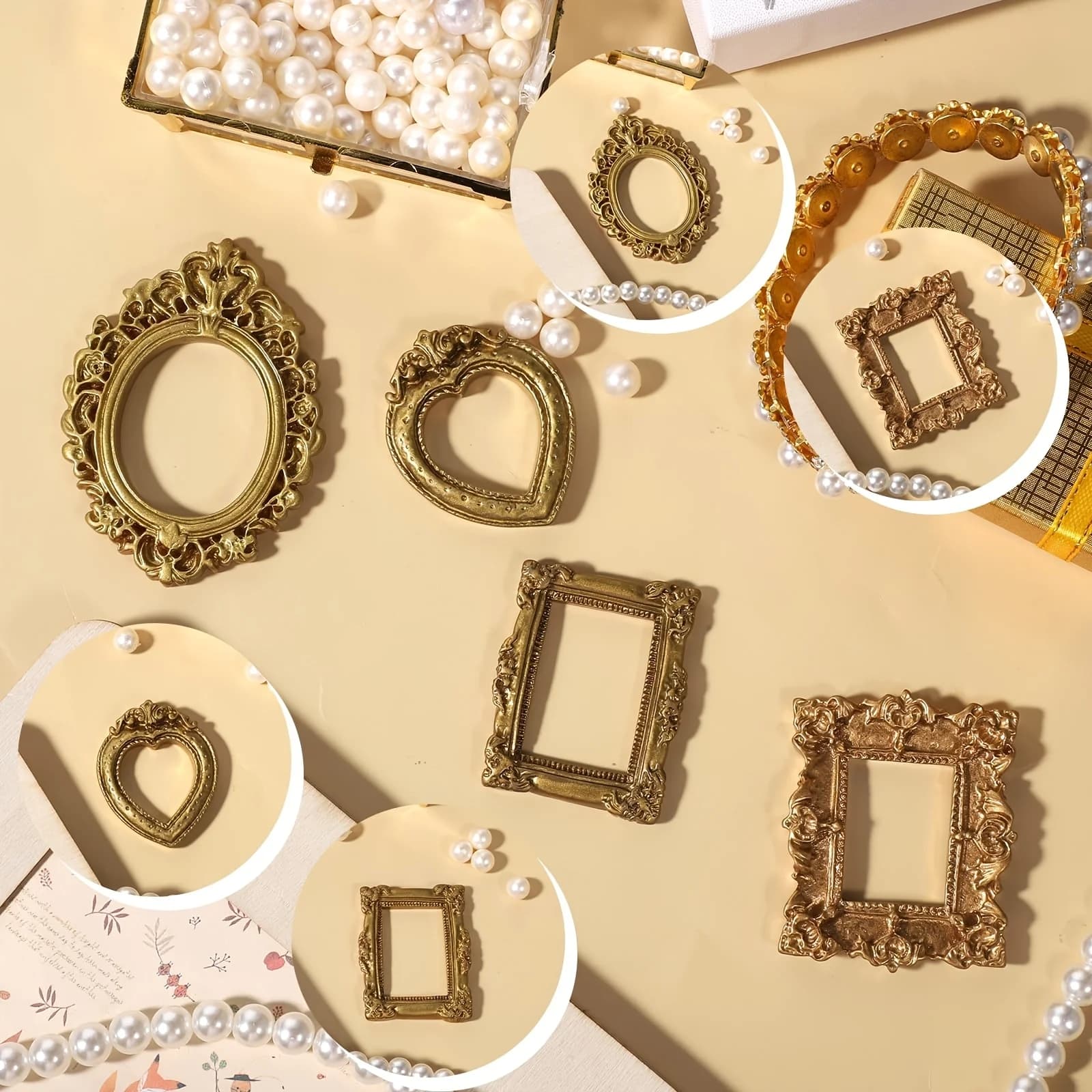 12 pièces doré Baroque résine Vintage Mini cadres Photo vitrines mariage noël