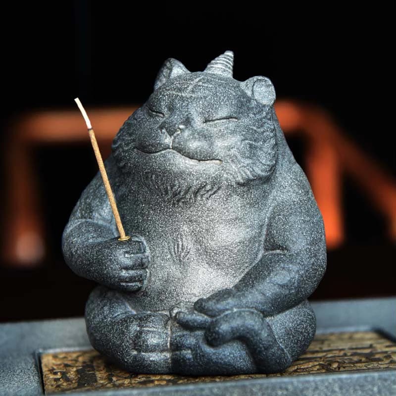 Porte-encens en forme de tigre, sculpté à la main, en pierre de basalte noir naturel, Feng Shui, protection de la richesse, décoration zen pour la maison et le bureau, cadeau