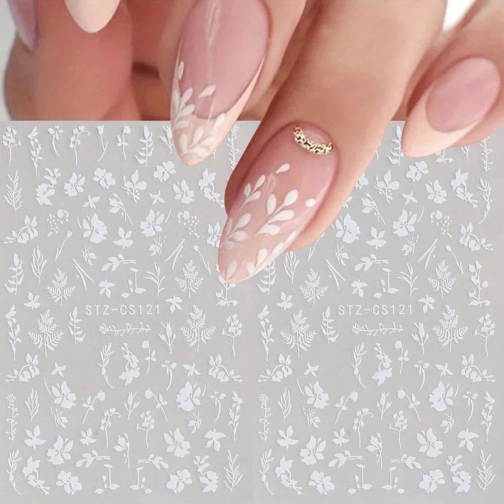 Autocollants pour ongles à fleurs blanches de printemps, 2 pièces, faciles à appliquer pour la décoration des ongles, bricolage, cadeaux, fête et mariage, maquillage